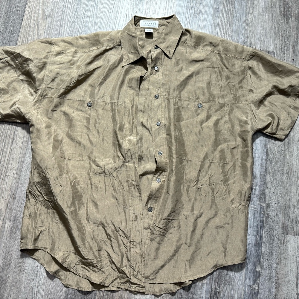 Express Tan Casual Button Down Shirt Silk casual